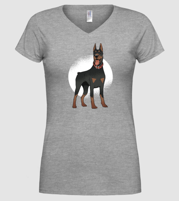 Tricou cu câine dobermann model gri pe tricou