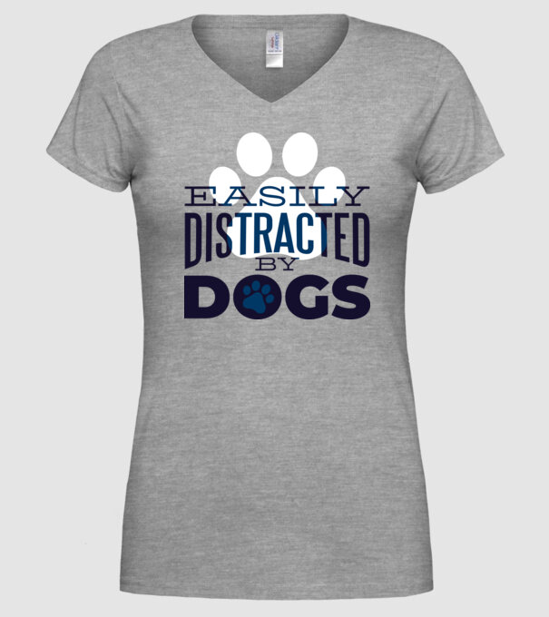 Easily Distracted By Dogs Tricou cu Câine amuzant model gri pe tricou