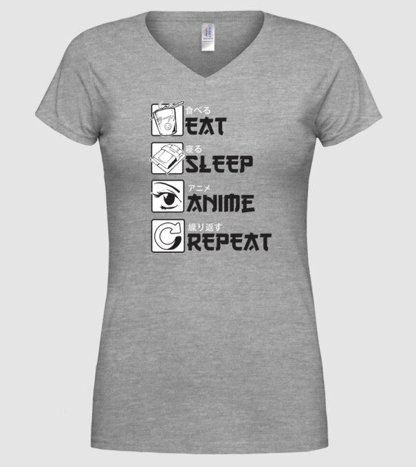 Eat Sleep Anime Repeat model gri pe tricou