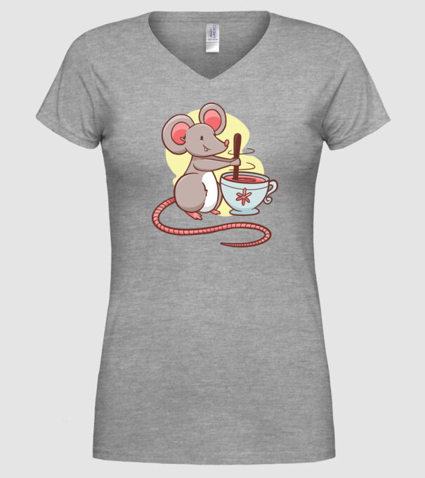 Șoarece cu ceai model gri pe tricou