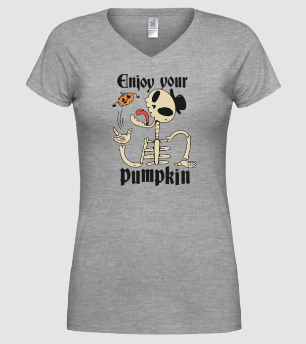 Enjoy your pumpkin Skeleton model gri pe tricou
