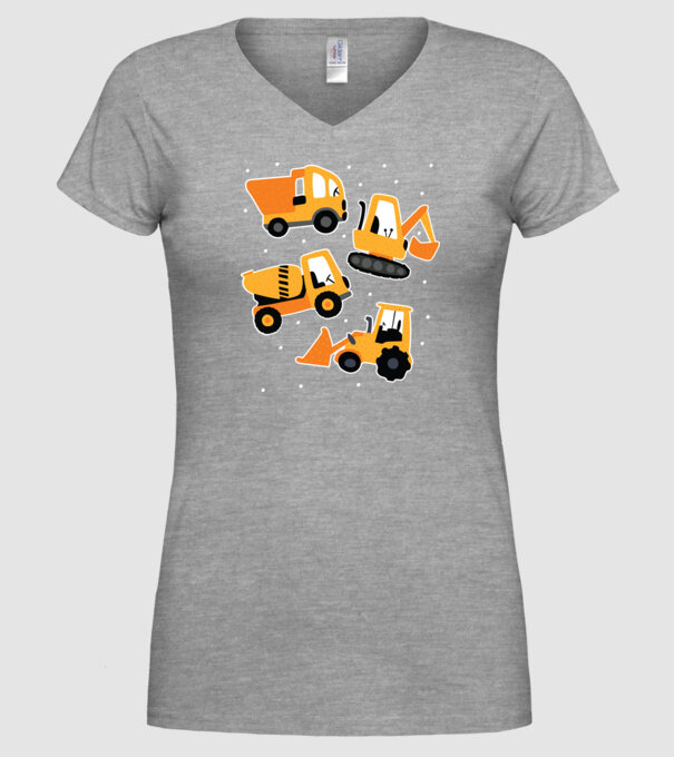 Vehicule de construcții model gri pe tricou