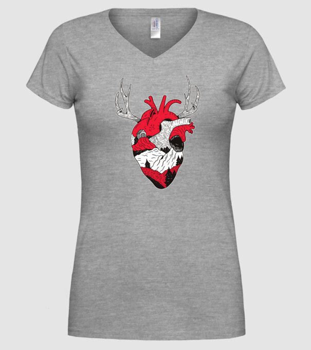 Inimă pădure model gri pe tricou