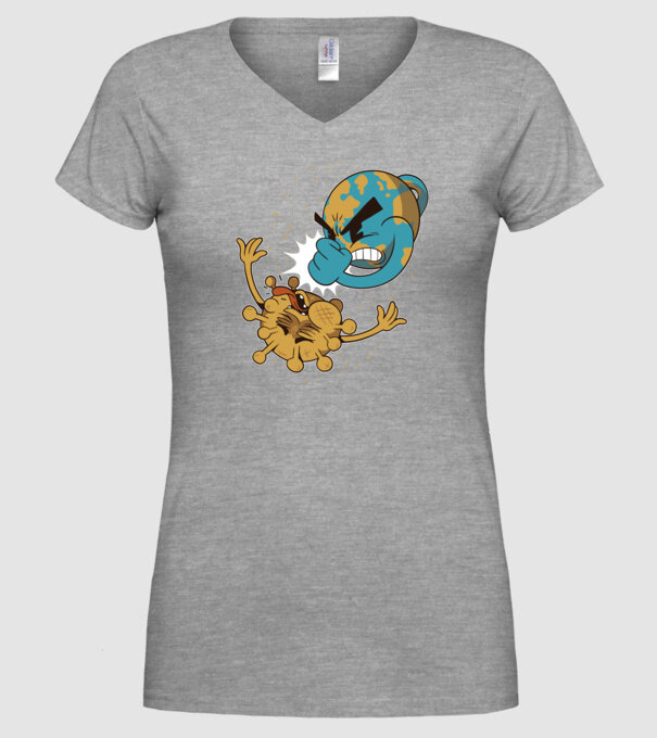 Pământ vs Coronavirus model gri pe tricou