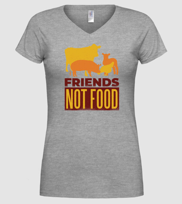 Friends not Food Vegán model gri pe tricou