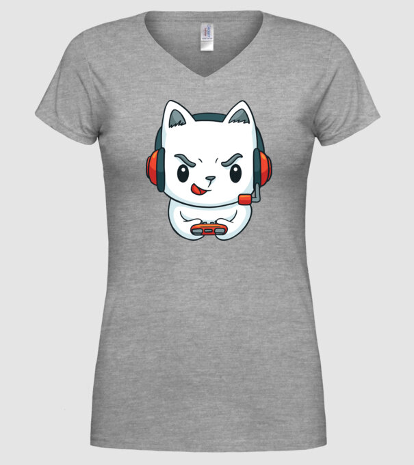 Pisică Gamer model gri pe tricou