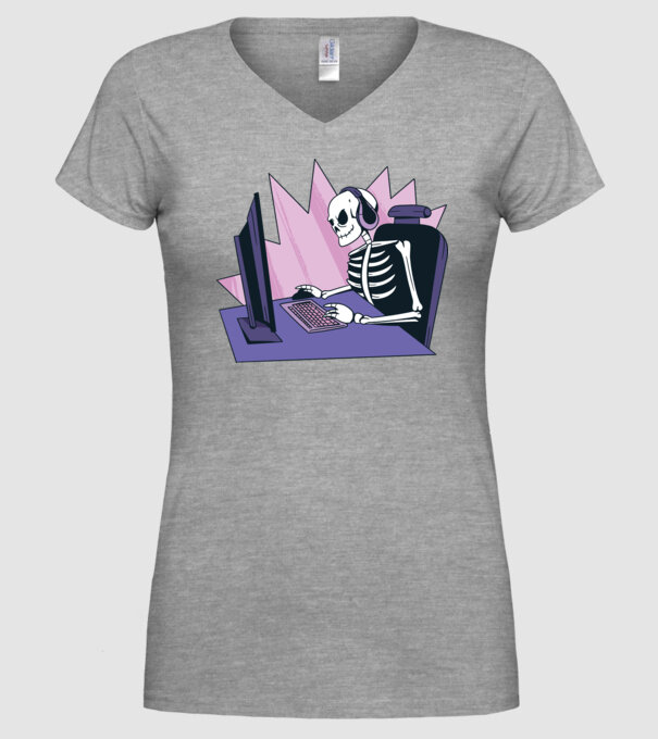 Schelet Gamer model gri pe tricou