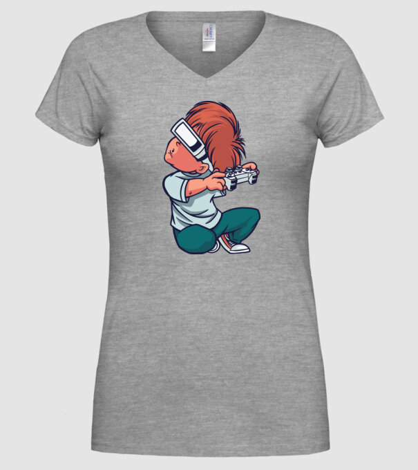 Băiat Gamer cu ochelari VR model gri pe tricou