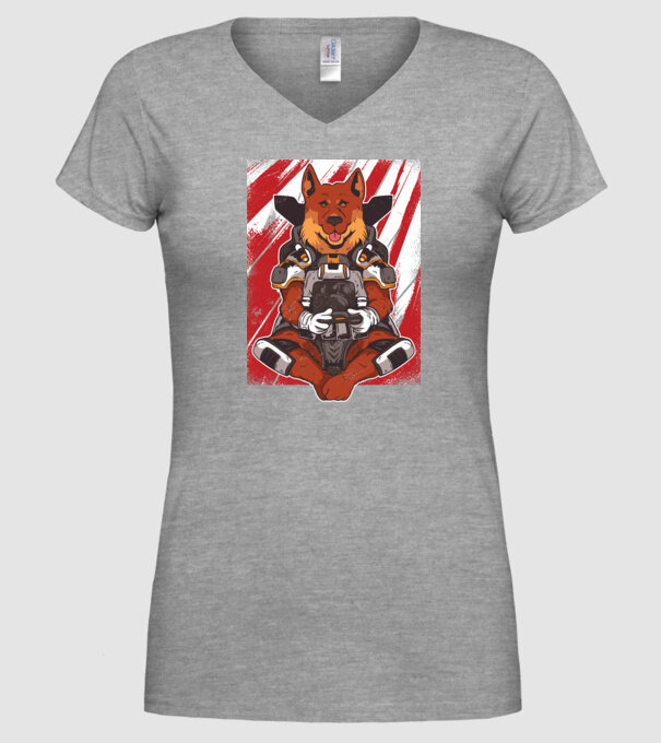 Gamer Ciobănesc german Apex model gri pe tricou
