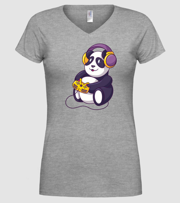 Gamer Panda model gri pe tricou