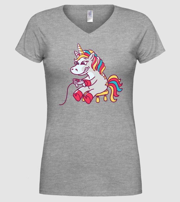 Gamer Unicorn model gri pe tricou