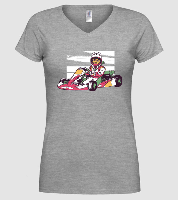 Pisică gokart model gri pe tricou