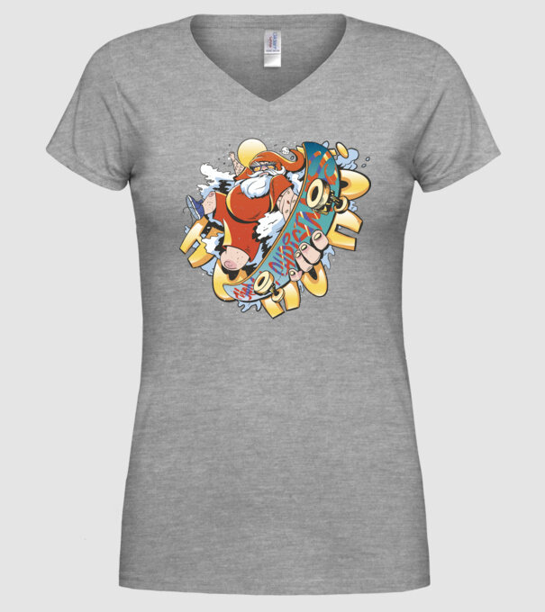 Moș Crăciun Skateboarder model gri pe tricou