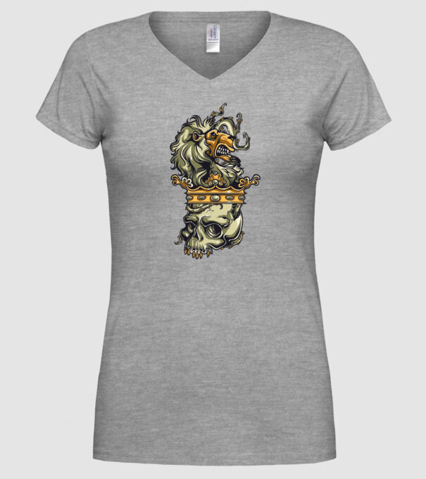Half Lion Half Skull model gri pe tricou