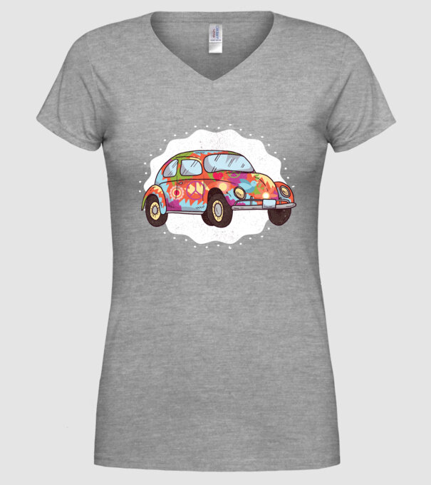 Hippy Beetle Volkswagen model gri pe tricou
