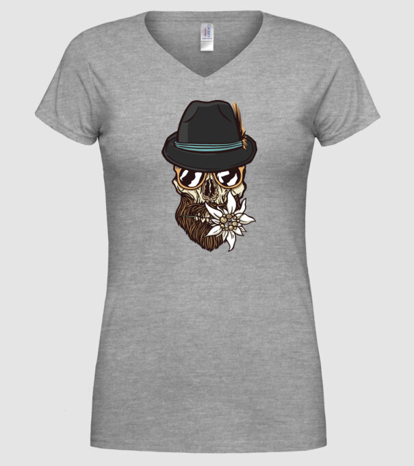 Craniu Hipster model gri pe tricou