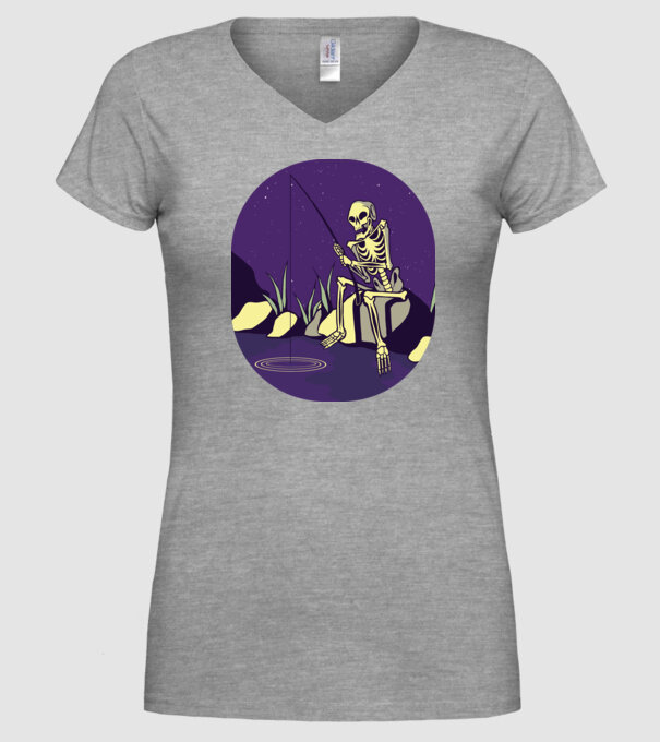 Schelet pescar model gri pe tricou