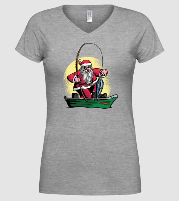 Moș Crăciun pescar model gri pe tricou