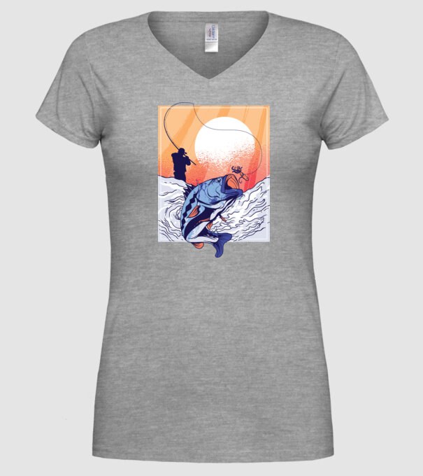 Tricou Pescar Retro model gri pe tricou