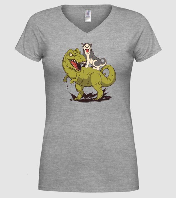 Dinozaur Husky model gri pe tricou