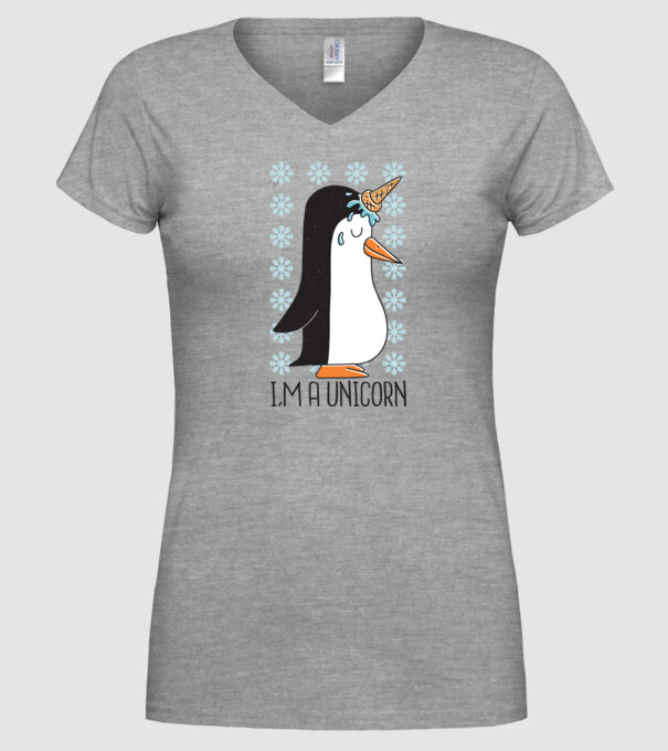 'I''m a Unicorn - Pinguin Unicorn' model gri pe tricou