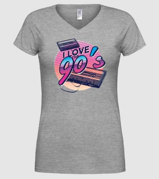 I love the 90s Casetă model gri pe tricou