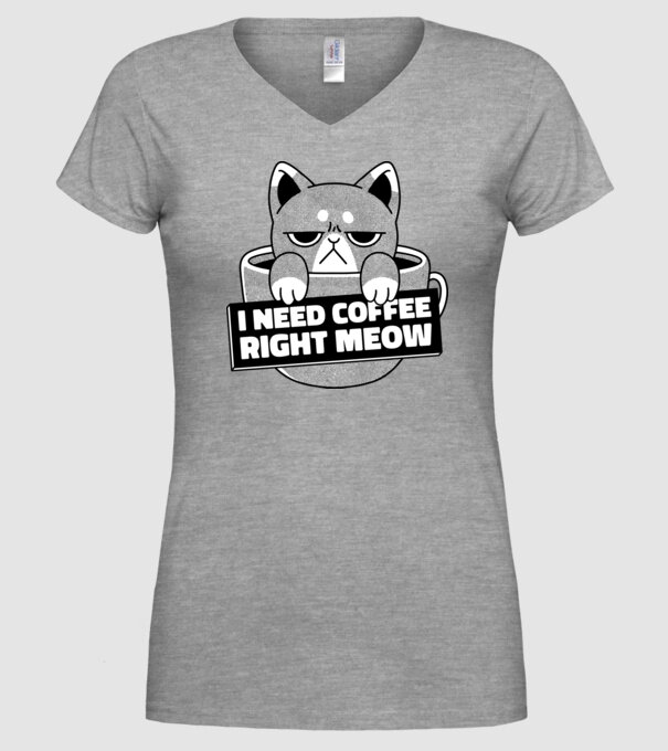 I need Coffee Right Meow model gri pe tricou