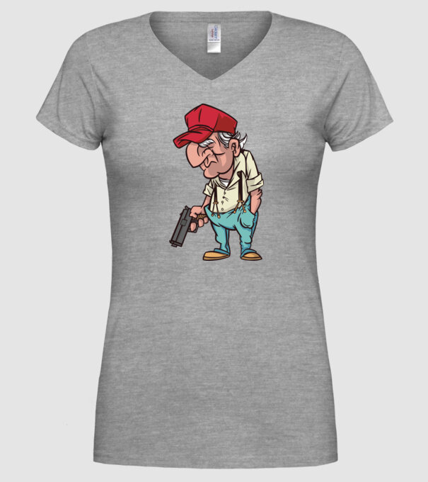 Bătrân cu armă model gri pe tricou