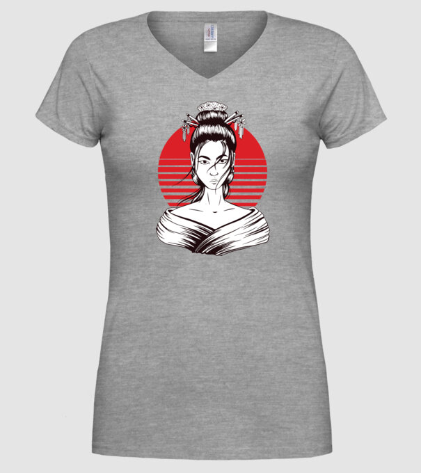 Geisha japoneză model gri pe tricou