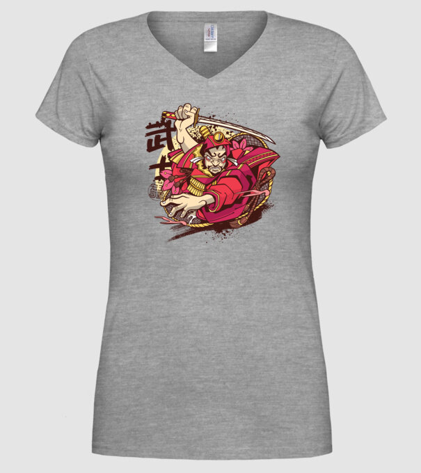 Războinic japonez model gri pe tricou