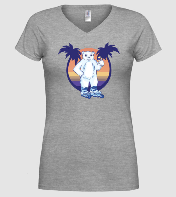 Urs polar cu patine cu rotile model gri pe tricou