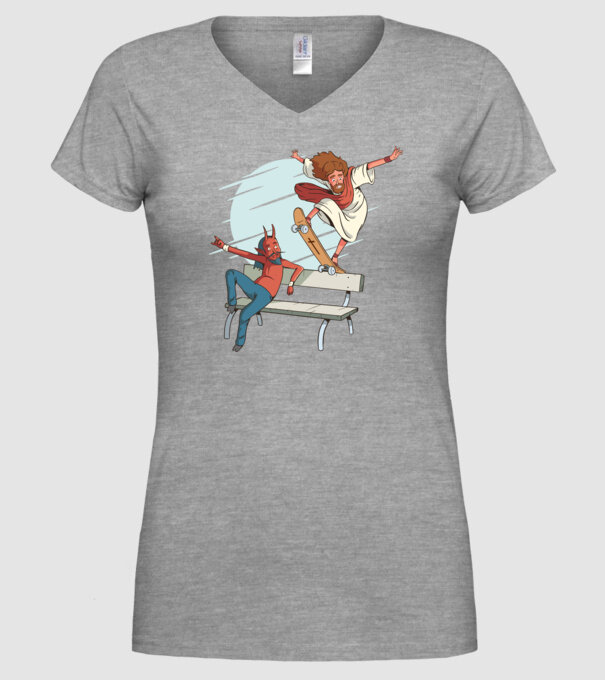 Isus Skateboarding model gri pe tricou