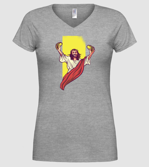 Isus cu Taco tricou amuzant model gri pe tricou