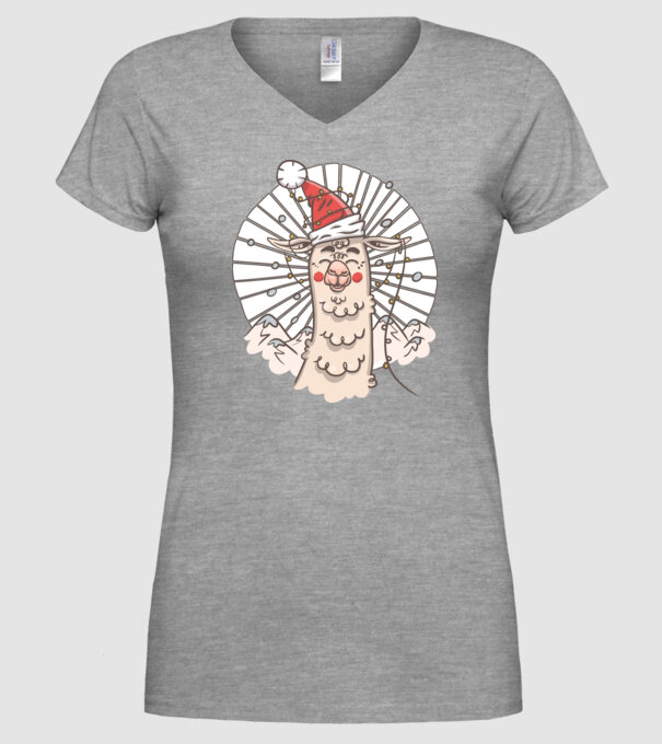 Llama de Crăciun model gri pe tricou