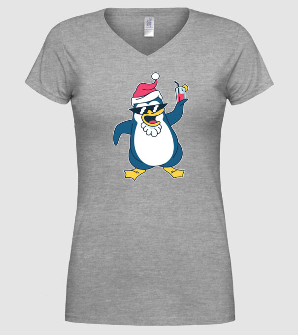 Pinguin de Crăciun model gri pe tricou
