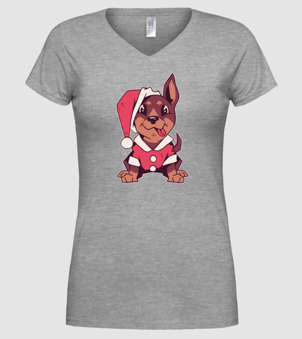 Teckel de Crăciun model gri pe tricou