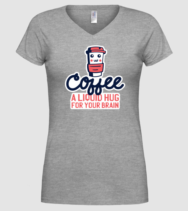 Cafea - o îmbrățișare lichidă pentru creier model gri pe tricou