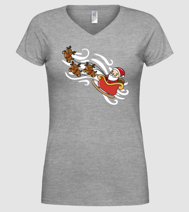 Kawaii sanie Moș Crăciun model gri pe tricou