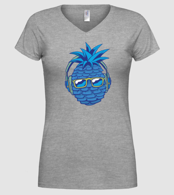 Ananas albastru cu căști model gri pe tricou