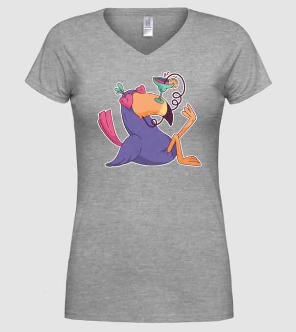 Toucan cu cocktail model gri pe tricou