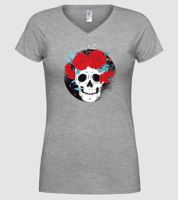 Craniu cu flori model gri pe tricou