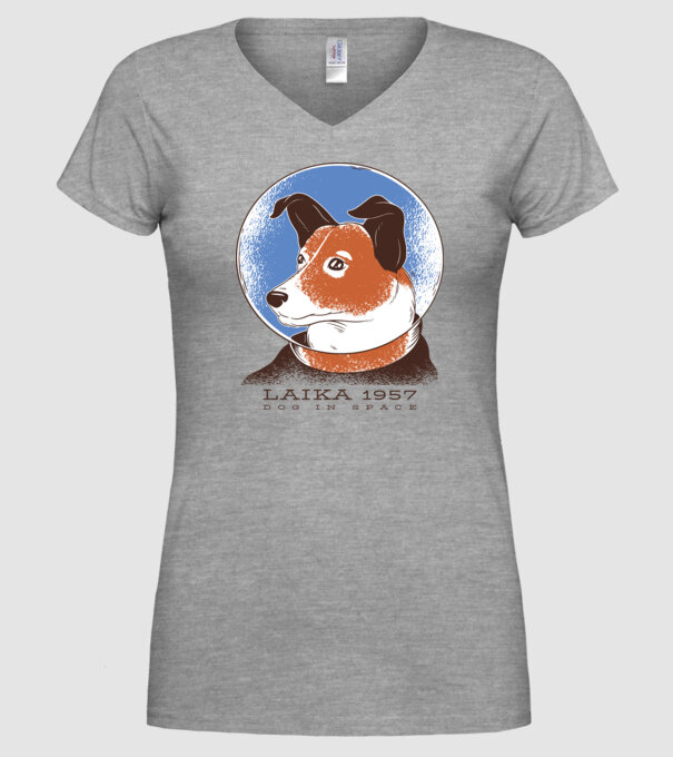 Laika 1957 - Câine în spațiu model gri pe tricou