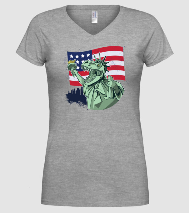 Liberty-Rex SUA Dinozaur model gri pe tricou