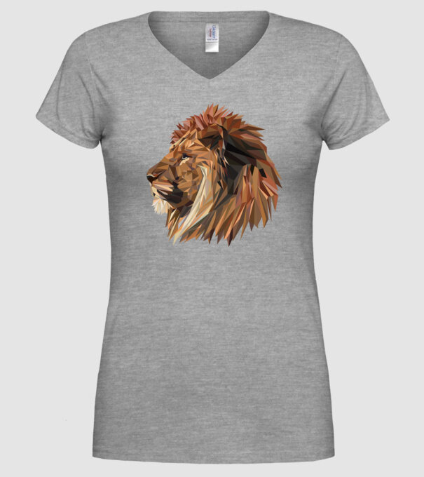 lion polygon model gri pe tricou