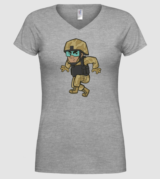 Soldat strecurându-se model gri pe tricou