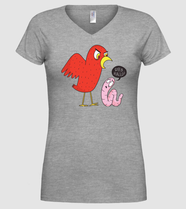 Pasăre cu vierme model gri pe tricou