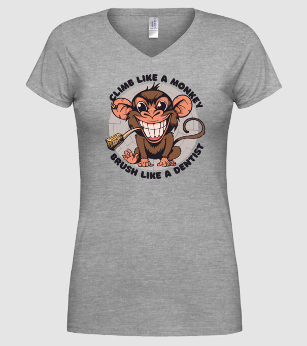 Periuță de dinți maimuță model gri pe tricou