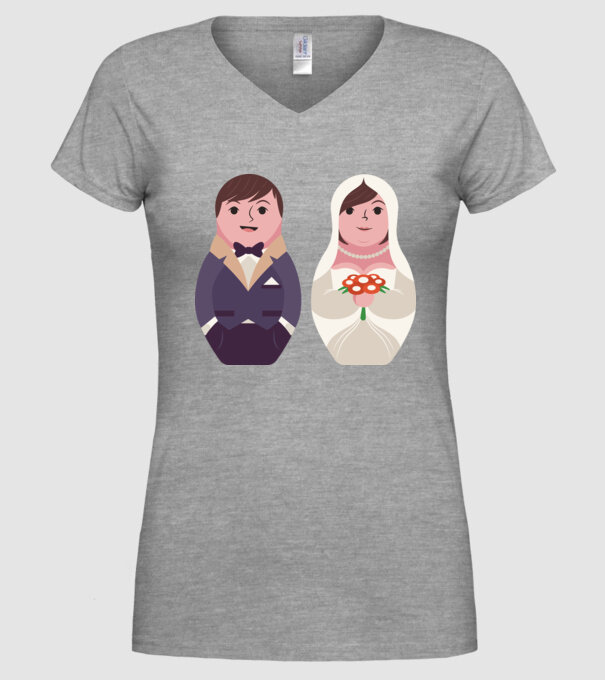 Matrioșka Căsătorie model gri pe tricou