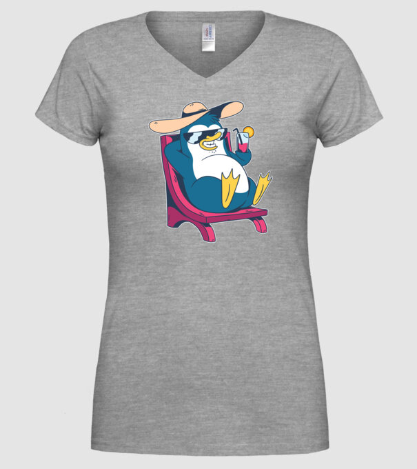 Pinguin cool stă la plajă la mare model gri pe tricou