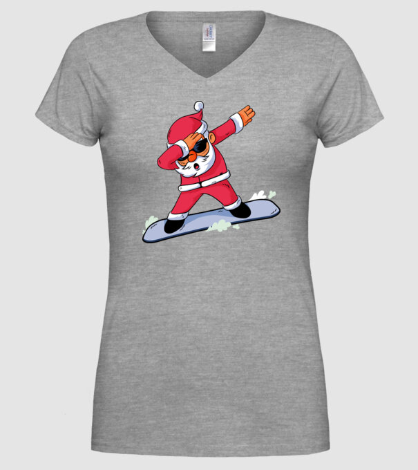 Moș Crăciun Snowboard DAB tricou amuzant model gri pe tricou